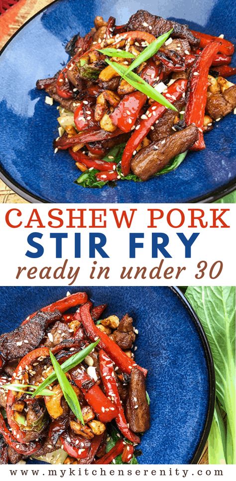 Tender pork stir-fried with bok choy, bell pepper, onion, cashews, and seasonings.  Quick and easy weeknight meal, ready in under 30 minutes.  Delicious and healthy.  Great meal for the low carb and keto lifestyle. #porkrecipes #stirfryrecipes #easylowcarbdinner #quickketomealprep Pork Stir Fry Recipes, Quick Keto Meals, Low Carb Pork, Healthy Stir Fry, Pork Fillet, Pork Stir Fry, Pork Dinner, Easy Pork, Pork Dishes