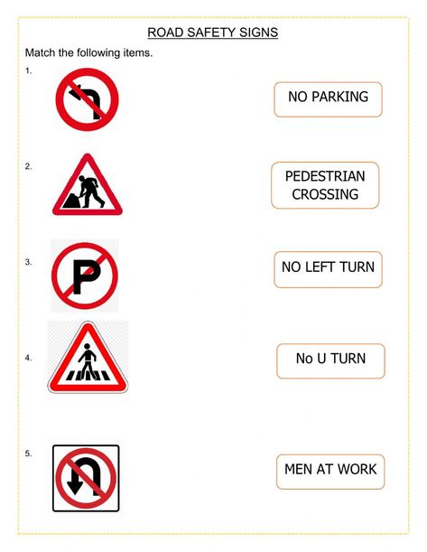 Safety signs online worksheet for k-grade3. You can do the exercises online or download the worksheet as pdf. Safety Signs And Symbols Worksheet, Drivers Education Worksheets, Traffic Signs Worksheet, Road Safety Worksheet, Traffic Signs For Kids Activities, Traffic Signs Printables, Traffic Signs And Symbols, Special Education Teacher Quotes, Dmv Permit Test