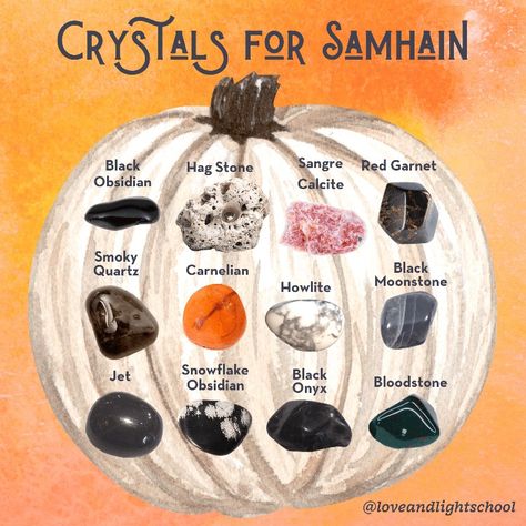 This list is top tier but I would personally add Amethyst, Black Tourmaline and Shungite. Happy Haunting! Crystals For Halloween, Crystals For Samhain, Samhain Candle Magic, Mabon Crystals, Samhain Crafts Diy, Samhain Crystals, Samhain Ritual Witchcraft, Samhain Symbols, Samhain Candles