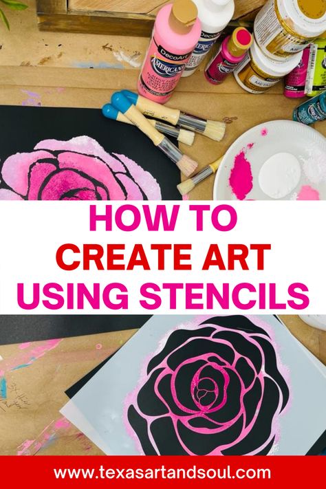 You can create awesome art using stencils! They give you flexibility and you can add layers! I get some of my favorite stencils and brushes from Essential Stencils. Their stencils are great for all your DIY projects and even great for paint parties! Diy Painting Party, Martha Stewart Stencils, Canvas Door Hanger, Canvas Door, Diy Porch Decor, Rose Stencil, Cricut Stencils, Using Stencils, Paint Stencils