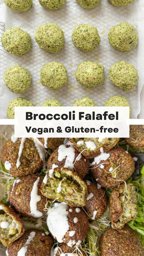 These easy & delicious broccoli falafel only take 10 minutes to prepare. Perfect way to eat broccoli in a fun way! Air Fryer Falafel Recipe, Air Fryer Falafel, Falafel Recipe Easy, Green Chickpeas, Baked Beetroot, Vegan Falafel, Falafel Recipe, Falafels, Vegetable Side