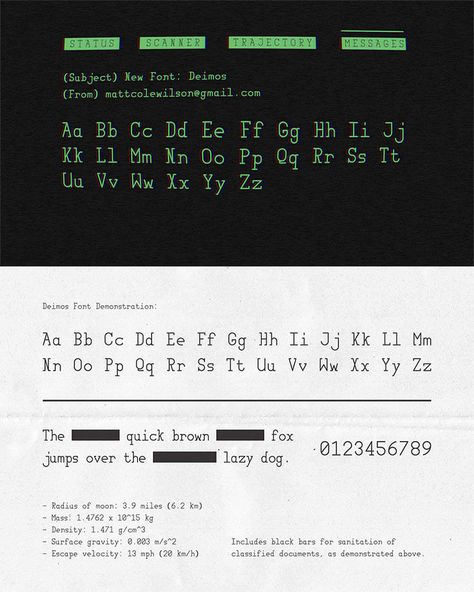 #Free Deimos #Monospace #Font is inspired by old computer terminals, classic monospace fonts, and the dark corners of space. via @creativetacos Monospace Font Design, Monospace Font, Computer Font, Space Font, Old Computer, Font Creator, Horror Font, Comic Font, Old Computers