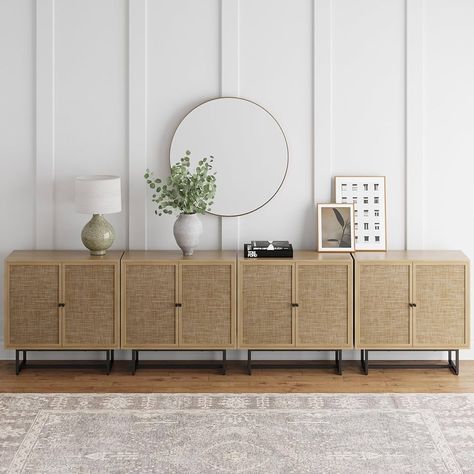 Amazon.com: Nathan James Accent Storage Boho Modern Free Standing Buffet Sideboard Cabinet for Hallway, Entryway, Dining Living Room, Set of 3 Console Table, Kova - Dark Brown/Black : Home & Kitchen Japandi Buffet Cabinet, Cane Doors, Natural Cabinets, Office Guest Bedroom, Large Console Table, Nathan James, Living Room Console, Wood Bedroom Furniture, Sideboard Storage Cabinet