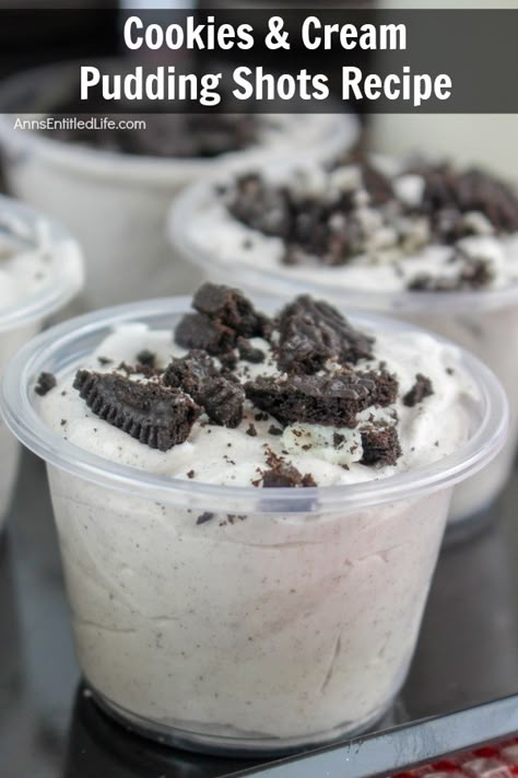 Cookies And Cream Jello Shots, Cookies And Cream Shots, Cookies And Cream Pudding Shots, Oreo Pudding Shots, Cookies And Cream Pudding, Pudding Shot Recipes, Alcohol Shots, Jello Pudding Shots, Alcoholic Treats