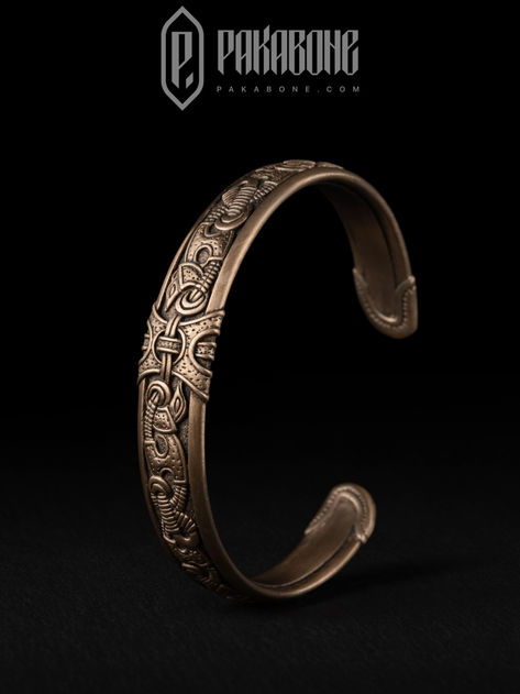 Metal: Italian bronze (Copper 88%, Tin 12%). ​​ ​Lead, cadmium and nickel free.  It is slightly adjustable, suitable for wrist circumferences between 16 - 21 cm.  Designs and images are PROPERTY of PAKABONE. COPYRIGHT 2018. UKRAINE. Jelling Style, Viking Style Bracelet Jewelry Gift, Viking Jewelry Mens Wrist, Silver Viking Bracelet Engraved, Bronze Viking Bracelet, Norse Art, Viking Aesthetic, Bronze Viking Jewelry Collectible, Bronze Bracelet