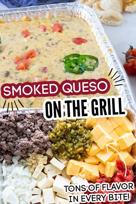 Campfire Queso Recipe, Traeger Cheese Dip, Grill Cheese Dip, Camping Queso Dip, Cookout Dip Recipes, Tailgate Queso Dip, Tik Tok Smoked Queso Dip, Camp Fire Queso, Black Stone Party Food