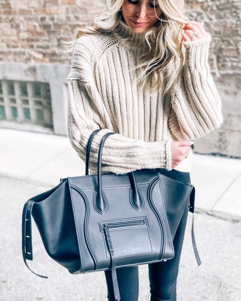 Celine Phantom Bag Outfit, Celine Phantom Bag, Sweaters For Fall, Old Celine, Edgy Bags, Chunky Turtleneck, Chunky Turtleneck Sweater, Cropped Turtleneck, Dream Bags