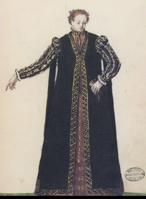 Gentlewoman's Gown 1570s Il Libro del Sarto aka The Milanese Tailor's Handbook Querini-Stampalia Library Venice Western Clothing, Historical Dresses, Western Outfits, Nun Dress, Venice, Fashion Outfits, History, How To Wear, Clothes