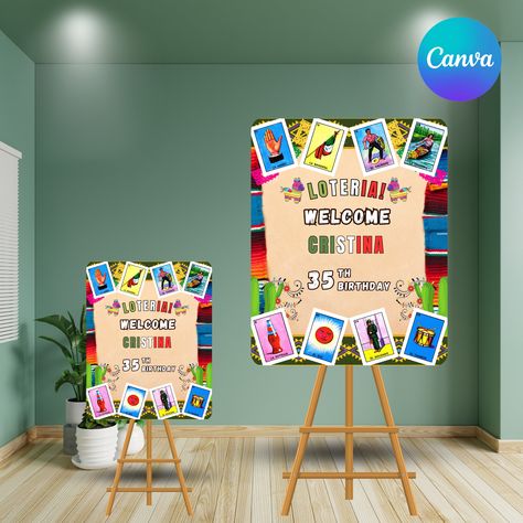 Thank you for visiting our store! At CreaShopStudio, we specialize in creating unique and customizable digital products to make your events even more special. If you want you can purchase the entire package for your birthday party. https://www.etsy.com/mx/listing/1752128003/customizable-loteria-party-birthday?click_key=b6f73cd6246a4e0bbc587bcb75b61b87ada5ded4%3A1752128003&click_sum=8822bf1e&ref=shop_home_active_1&pro=1&sts=1 Product details: * Type: welcome sign * Size: 16x20 inches Instructions Loteria Decorations Ideas, Loteria Party Ideas Decoration, Loteria Party, Loteria Themed Birthday Party, Loteria Party Ideas, Loteria Birthday Party Theme, Loteria Backdrop, Last Card Standing Loteria Boards Free, Loteria Boards