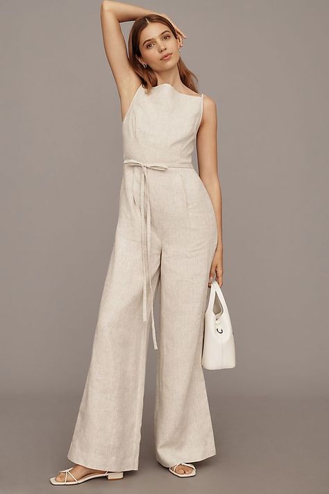 Jumpsuits & Rompers, Linen Jumpsuit Outfit, Summer Jumpsuit Outfit, Dress Construction, Summer Linen Outfits, Beige Jumpsuit, House Organization, Summer Layers, Blouse Ideas