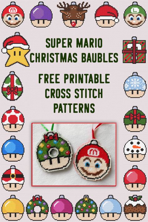 Mario Christmas Cross Stitch, Printable Beading Patterns, Ornament Cross Stitch Pattern, Christmas Mario Bros, Cross Stitch Sampler Patterns Free, Cross Stitch Ornaments Patterns Free, Mario Cross Stitch, Disney Cross Stitch Patterns Free Charts, Simple Christmas Cross Stitch