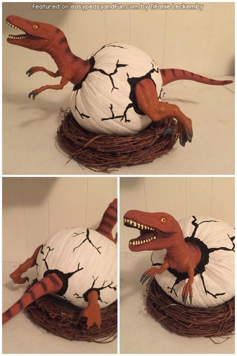 No Carve Pumpkin Decorating Ideas, Dinosaur Pumpkin, No Carve Pumpkin, Pumpkin Decorating Diy, Halloween Pumpkin Crafts, Pumpkin Decorating Ideas, Creative Pumpkin Painting, Creative Pumpkin Decorating, No Carve Pumpkin Decorating