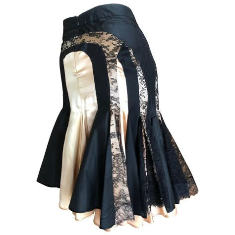 Alexander Mcqueen A' 2003 Lace Insert Silk Skirt With Fishtail Back Size 42 Black Lace Mini Skirt, Mcqueen Dress, Lace Bell Sleeve Dress, Bubble Skirt, Lace Insert, Bell Sleeve Dress, Silk Skirt, Girly Fashion, Gowns Dresses