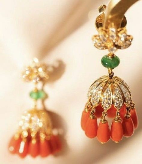 Coral Jewelry Indian Gold Earrings, Traditional Telugu Jewellery, Coral Earrings Gold Indian, Navratna Pendant, Hair Craft, Baby Jewellery, Coral Jewelry Set, Small Earrings Gold, Jewelry Wishlist