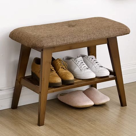 PRICES MAY VARY. 【Natural Wood Material】: This shoe bench is made of high quality wood which features a brown finish and smooth surface. It matches any entryway or room with its classic and long lasting appearance. 2、【Comfortable & Sturdy Structure】: This accent bench is constructed with a thick wood frame, a solid bottom slat shelf makes it more sturdy, and a soft padded seat cushion which is crafted of high-quality upholstery and filled with high-density foam ensures a comfortable sitting when Entryway With Storage, Small Shoe Bench, Shoe Rack With Seat, Shoe Bench Entryway, Bench Entryway, Slatted Shelves, Bamboo Shoe Rack, Shoe Rack Bench, Shoe Storage Bench