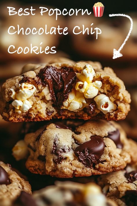 Popcorn Chocolate Chip Cookies Recipe - Emma's Cake Studio Popcorn Cookies Recipe, Baking For Friends, Popcorn Chocolate, Popcorn Cookies, Toffee Popcorn, Salty Popcorn, Delish Desserts, Best Popcorn, Chocolate Chip Cookies Recipe