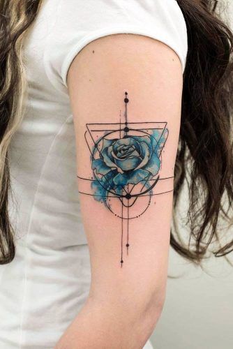 Rose Tattoos And Their Origin, Symbolism, And Meanings ★ See more: https://glaminati.com/rose-tattoos-designs/ Blue Rose Tattoos, Geometric Tattoo Design, Tattoos Geometric, Disney Tattoo, Full Sleeve Tattoos, Rose Tattoo Design, Pattern Tattoo, Tattoo Pattern, Trendy Tattoos