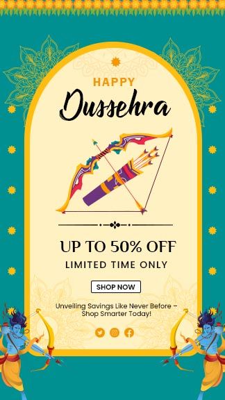 Dussehra Offer Instagram Story Poster Dussehra Instagram Story, Offer Poster, Dussehra Celebration, Dussehra Greetings, Business Stories, Sports Graphic Design, The Festival, Poster Template, Instagram Story