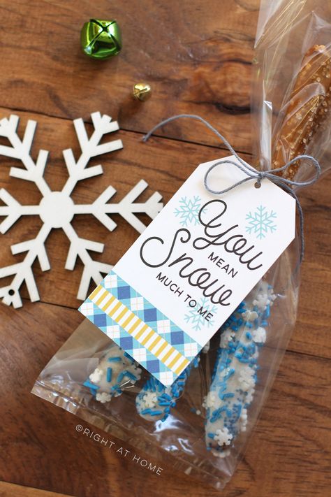 Snowflake Tags, Best Friend Tag, Snowflake Gift Tags, Ministering Ideas, Faith Crafts, Chips Salsa, Dipped Pretzels, Secret Pal, Meeting Ideas