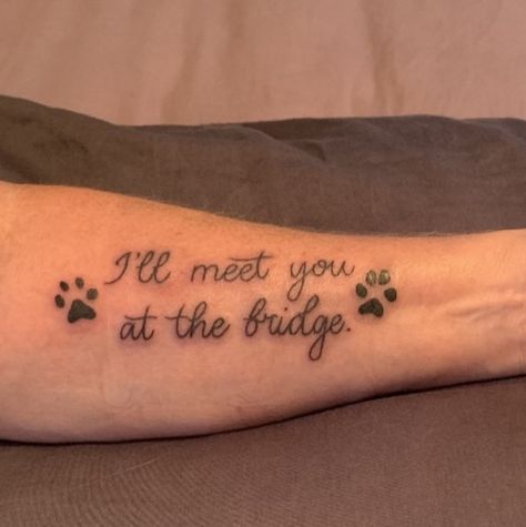 Dog In Heaven Tattoo Ideas, Tatoos Pet Loss, Until We Meet Again Dog Tattoo, Rest In Peace Dog Tattoo, Dog Tattoo Quotes, Losing A Dog Tattoo, Dog Loss Tatoos, Dog Rememberence Tattoo, Tattoos For Pets That Have Passed