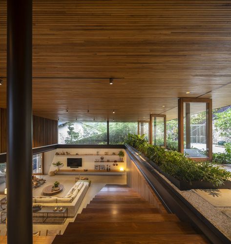 Gallery of CMA House / Jacobsen Arquitetura - 13 Zen House, High Ceiling Living Room, Wooden Floors, Style At Home, House Goals, Residential Architecture, House Inspo, Dream Home Design, 인테리어 디자인