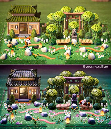 Animal Crossing Zen Garden, Acnh Ghibli, Acnh Zen Garden, Bilo Bilo, Acnh Japanese, Cottagecore Animal Crossing, Ac Ideas, Japanese Animals, Animals Crossing