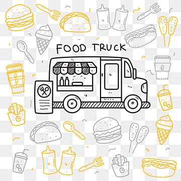 Food Truck Drawing Illustrations, Food Truck Design Drawing, Food Truck Illustration Design, Food Truck Drawing, Boba Truck, Truck Doodle, Food Truck Illustration, Drawing Truck, Rat Drawing