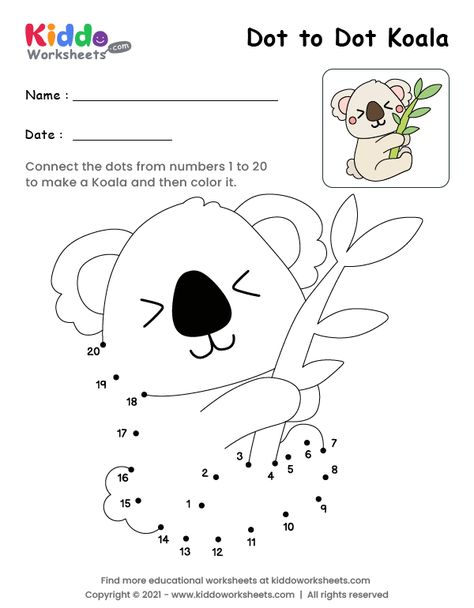 Australia Day Craft Preschool, Free Printable Dot To Dot, Bear Crafts Preschool, Printable Dot To Dot, Koala Craft, Australia Crafts, Dot To Dot Printables, Dots Free, Dot Worksheets