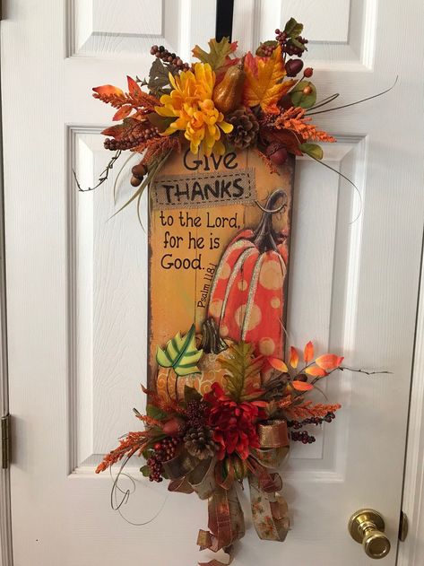 Scripture Door Hanger Fall Door Hanger Autum Door Hanger | Etsy Psalm 118 1, Scarecrow Hat, Door Knob Hanger, Fall Deco Mesh Wreath, Fall Deco Mesh, Fall Door Hanger, Give Thanks To The Lord, Home Materials, Fall Door Hangers