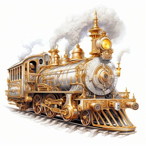 Train Wallpaper, Steampunk Illustration, Train Illustration, Old Steam Train, Free Vintage Printables, Train Art, Train Pictures, Model Train Layouts, Card Toppers