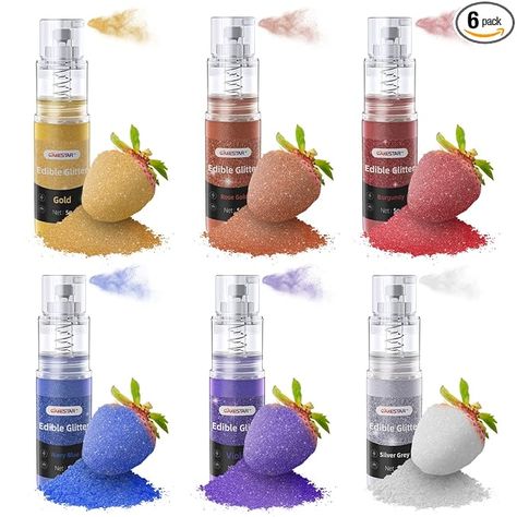 Amazon.com: Cakestar Edible Luster Dust, 6 Colors Edible Glitter Spray, Edible Metallic Shimmer Dust Powder for Cake Decorating, Baking, Drinks, Fondant, Candy, Cookie, Strawberry, 5g/bottle : Grocery & Gourmet Food Edible Glitter Spray, Cookie Strawberry, Oil Based Food Coloring, Fondant Candy, Edible Luster Dust, Cake Recipes Easy Homemade, Candy Cookie, Luster Dust, Glitter Spray