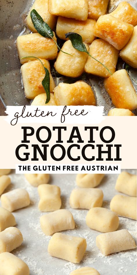 Try this easy recipe for gluten-free potato gnocchi! These soft and tasty dumplings are made from just a few simple ingredients. They’re perfect for a cozy meal and can be served with your favorite sauces, like marinara, pesto, or brown butter and sage. Gf Potato Gnocchi Recipes, Gf Comfort Food, Gluten Free Potato Gnocchi Recipes, Homemade Gluten Free Gnocchi, Gnocchi Gluten Free Recipes, Flourless Gnocchi, Gluten Free Dairy Free Supper Ideas, Gluten Free Recipes Easy Celiac Dinners, Comfort Food Recipes Gluten Free