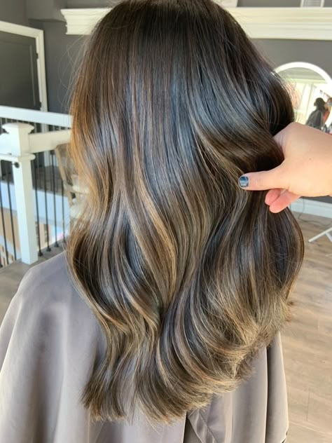 Soft Highlights Brunette, Mushroom Brown Hair Color Dark Roots, Natural Brown Balayage Subtle Highlights, Biscuit Brunette, Barely There Highlights, Ash Brown Balayage, Baylage Hair, Baby Lights, Brown Hair Inspo