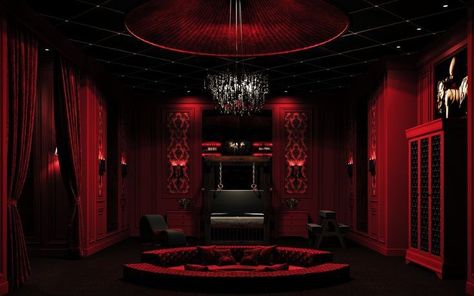 Home Dungeon Ideas, Dungeon Room Ideas, Red Interior Aesthetic, Club Private Room, Dungeon Room Playrooms Play Areas, Dungeon Bedroom, Red Room 50 Shades Diy, Adult Toy Room, Red Playroom