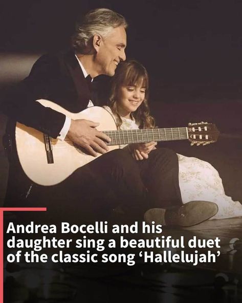 Watch Andrea Bocelli and his daughter Virginia Bocelli perform a beautiful rendition of "Hallelujah" composed by Leonardo Cohen. Leonardo Cohen, Virginia Bocelli, Perfect Ed Sheeran Andrea Bocelli, Amos Bocelli, Andrea Bocelli Songs, Singing Hallelujah, Andrea Bocelli, Classic Songs, Contemporary Music