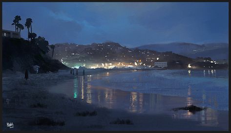 ArtStation - Laguna beach, twilight, Anthony Martin Beach Environment Concept Art, Eytan Zana, Beach Concept Art, Beach Environment, Painted Sky, Environment Painting, Scene Drawing, Environment Art, Landscape Concept