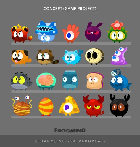 FROGMIND - Character concept on Behance Game Monster Design, Cute Game Character, Simple Game Character Design, 2d Gaming Character, 2d Character Design, Mascot Design Character Illustrations, Brand Mascot Character, Character Rigging, Simple Character