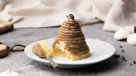 Chestnut And Meringue Mont Blanc Recipe Mont Blanc Cake, Angelina Cafe, French Patisserie, Vanilla Sponge Cake, Vanilla Sponge, Cocoa Nibs, Tasting Table, Cream And Sugar, Meringue