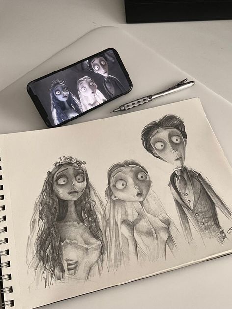 Studio Ghibli Sketch Drawings, رسم كاريكاتير, The Corpse Bride, Art Diary, Corpse Bride, Art Drawings Sketches Creative, Dessin Adorable, Art Inspiration Painting, Sketchbook Ideas