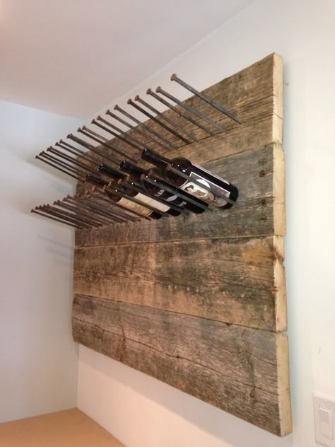 Barnwood Wine Rack, Wine Rack Wood Diy, Dumpster Furniture, Wine Storage Diy, Wine Rack Projects, Reclaimed Wood Wine Rack, Pallet Pool, Rustic Wine Racks, Wooden Wine Rack