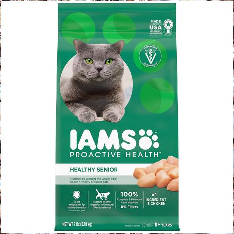 Iams Proactive Health Healthy Senior Dry Cat Food, Chicken Flavor Food With Chicken, Senior Cat Food, Chicken Cat, Cat Food Brands, Cat Nutrition, Cat Info, Senior Cat, Healthy Joints, Bad Cats