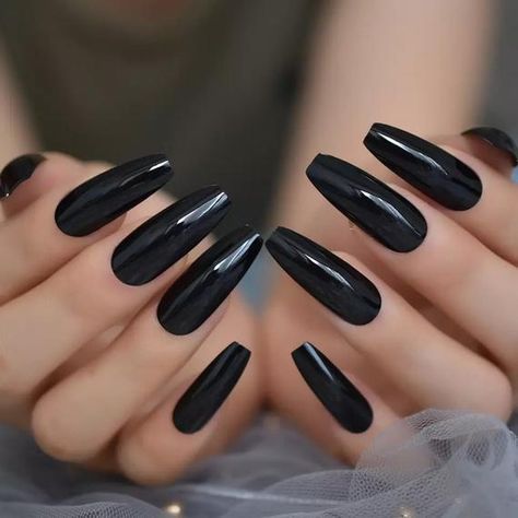 Black Ballerina Nails, Black Fake Nails, Black Ballerina, Nail Type, Coffin Press On Nails, Makijaż Smokey Eye, Coffin Nails Long, Ballerina Nails, Fake Nail