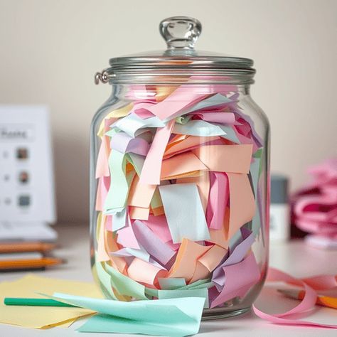 Try and put at least one note in the positivity jar a day. If you can do more than one a day, amazing! A positive thoughts jar could change your life! Jar Of Positive Notes, Positive Jar Ideas, Good Things Jar, Happiness Jar Ideas, Positivity Jar Ideas, Jar With Notes, Jar Of Positivity, Positive Jar, Positivity Jar