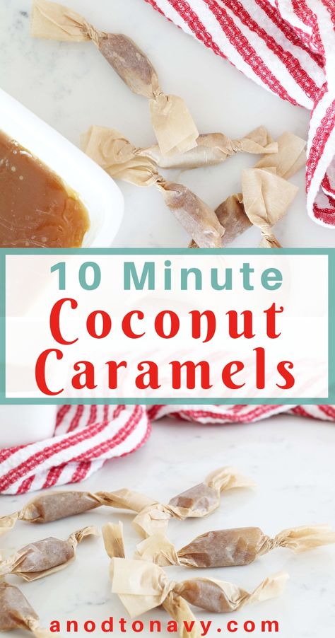 These 10 minute coconut caramels are easily made in the microwave, have a hint of coconut flavor and a lower sugar content than the average caramel recipe. #caramelrecipe #easycaramelrecipe #christmascaramels #christmascandy Paleo Caramel, Paleo Candy, Caramel Recipe Easy, Cannabutter Recipe, Apple Tart Recipe, Cannibis Recipes, Caramel Recipe, Autumn Diy, Easy Candy