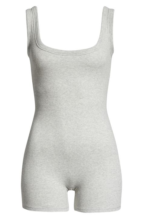 A tried-and-true classic, this romper from Kim Kardashian's highly sought-out SKIMS is made in finely ribbed stretch-cotton for lounging and layering. 29" length; 4 1/2" inseam; 17" leg opening (size Medium) Scoop neck Sleeveless 95% cotton, 5% spandex Hand wash, dry flat Imported Cotton On Outfits, Gray Jumpsuit, Grey Romper, Ribbed Romper, Grey Jumpsuit, Quoi Porter, Grey Bodysuit, Clothing Pieces, Body Top