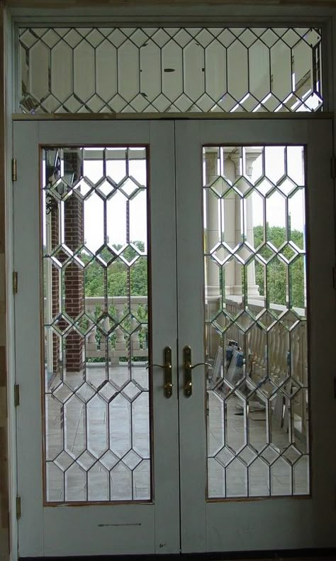 Leaded Glass Front Door, Entry Door With Sidelights, Beveled Glass Doors, Glass Front Doors, Etched Glass Door, Leaded Glass Door, Office Doors, Transom Window, Entry Doors With Glass