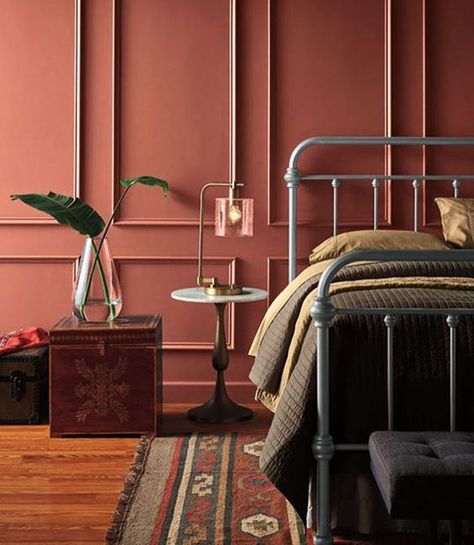 25 Terracotta Color Schemes For Your Interior Style | Home Design And Interior Behr Colors, Black Accent Walls, Paint Trends, Trending Paint Colors, Dark Bedroom, Exterior Modern, Dekorasi Kamar Tidur, Accent Wall Bedroom, Salon Interior Design