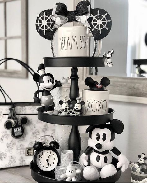 Disney Tiered Tray, Disney Tiered Tray Decor, Disney Shelf, Disney Living Room, Disney Interior, Disney At Home, Disney House Ideas, Casa Disney, Disney Kitchen Decor