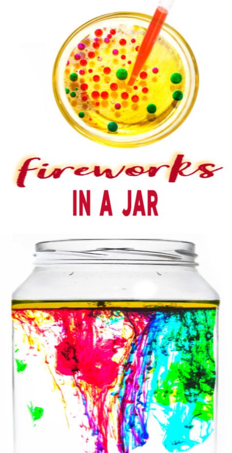 Fireworks In A Jar, Kids Science Fair Projects, Science Projects For Preschoolers, How To Make Fireworks, Fireworks Craft, Science For Toddlers, Experiment For Kids, Science Fair Project, Science Experiments For Preschoolers