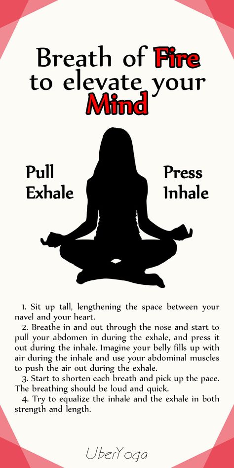 Breath Of Fire is a form of cleansing pranayama (breathing technique) rooted in Kundalini yoga. Also known as Kapalbhati. It can make you feel odd, challenged, and spacey the first few times you try it, but boy-oh-boy, is it worth having the patience to learn! Breath Of Fire Yoga, Breath Work Meditation, Breath Work Techniques, Kundalini Breathing, Kundalini Breathwork, Kundalini Yoga Quotes, Fire Meditation, Kapalbhati Pranayama, Yoga Breathing Techniques